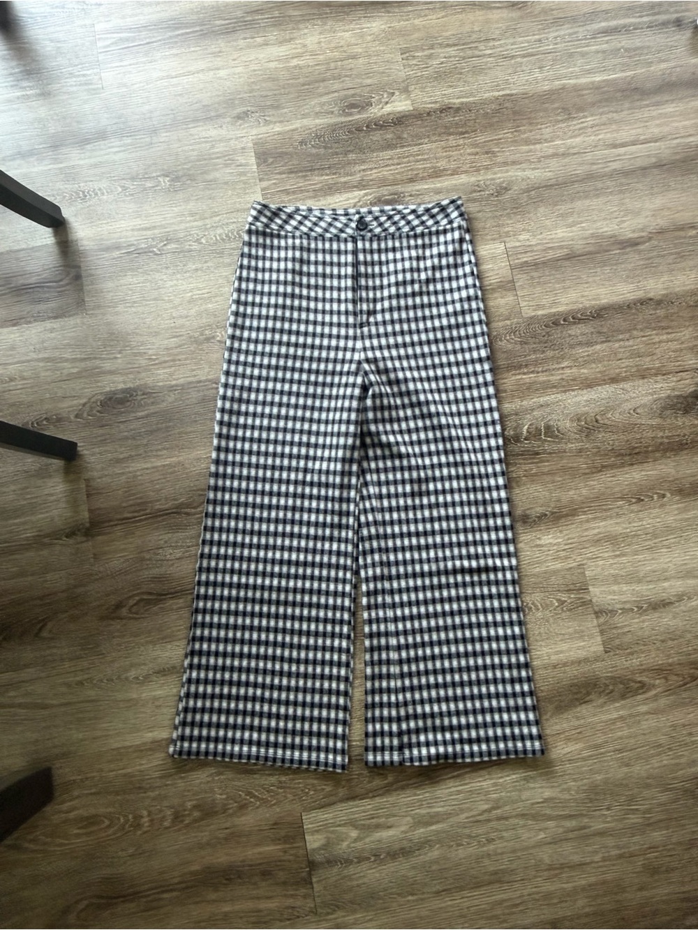 Cropped Wide-Leg Gingham Pants - Black & White